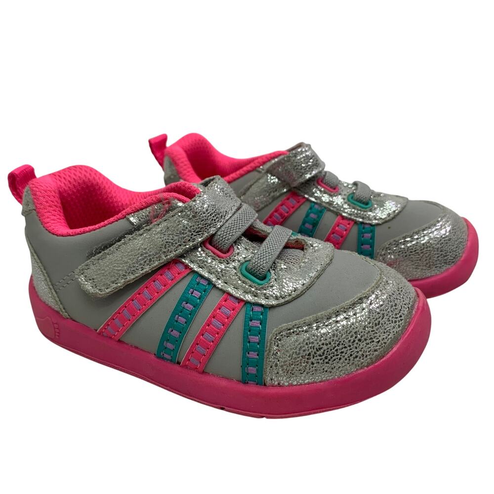 Garanimals Hot Pink Little Girls Sz 5 Sneakers Silver Teal Slip On Toddler Shoes